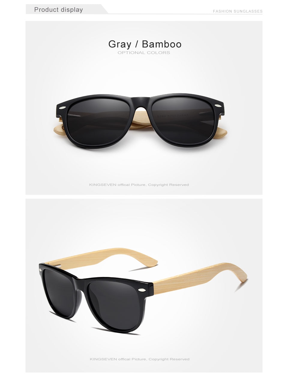 KINGSEVEN New Fashion Bamboo Sunglasses